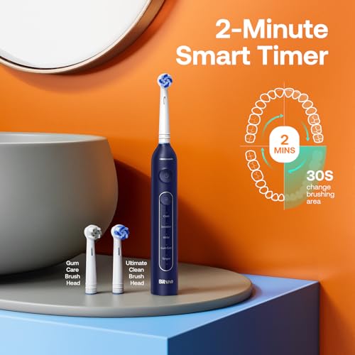 Image of Bitvae R2 Rotating Travel Electric Toothbrush, 8 Professional Brush Heads, Carrying Case, 5 Teeth Care Modes, Pressure Alerts to Prevent Gum Injury, Long Duration