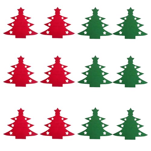 YXYJCCQM Festive Christmas Tree Cutlery Set advent calendar 2024-12Pcs Christmas Table Decor,6 Red 6 Green Xmas Tree Tableware Holder- Party Christmas utensil holder