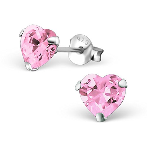 925 Sterling Silver Set of 2 Pairs Pink Paw Print & Pink CZ Heart Stud Earrings (Nickel Free)3