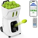 PUSUN PT-Smart PRO Portable Tennis Ball Machine - High Capacity, 4-6h Battery, App/Remote Control, 1.8-8s Frequency, 20-120km/h Speed, 26M Distance, for Training & Competition (White)
