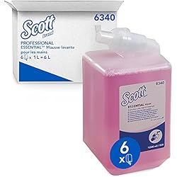 Jabon Scott Para Dispensador Scott Essential Gel de Manos en Espuma 6340, Color Rosa, Perfumado, 6 Recambios x 1 Litro (6 total)