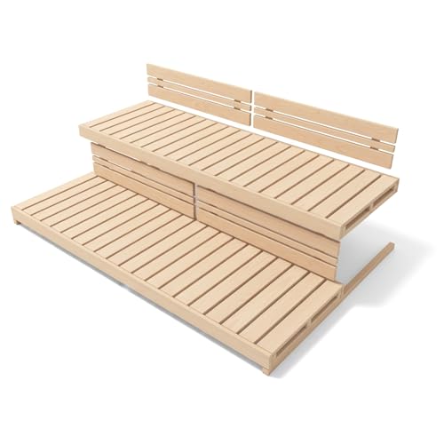 Suleno Saunabank- /Rückenlehnenset MALMÖ - Ast-, harz- & splitterfrei - Formstabil & Hitzebeständig - Kürzbar - 3 Größen - Saunaliege, Rückenlehne, Bankblende - Ideal zum Sauna Selbstbau (183 x 60 cm)