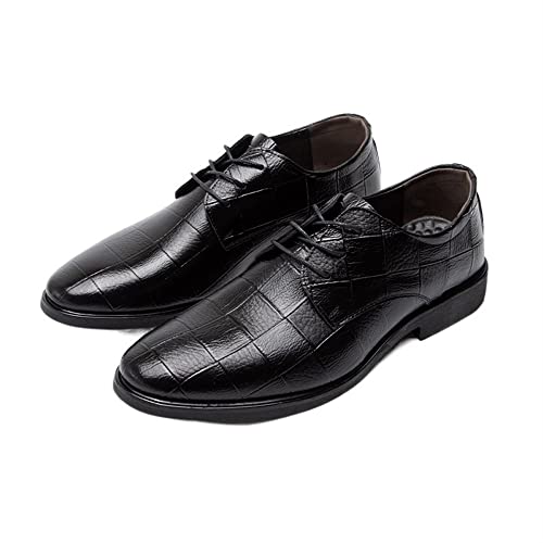Dress Shoes for Men Lace Up Round Toe Plaid Faux Leather Derby Shoes Block Heel Slip Resistant Rubber Sole Low Top Non Slip Classic