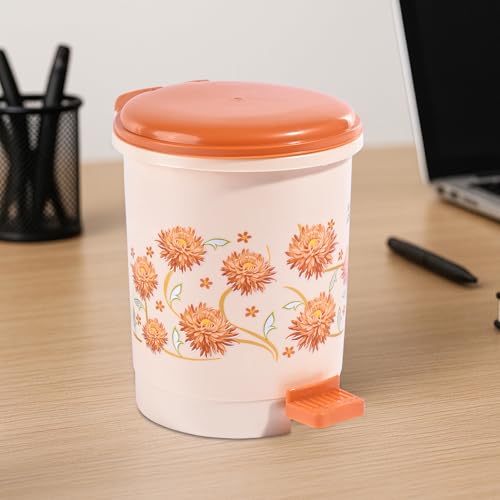 Image of Kuber Industries 2.5 Ltr Plastic Pedal Dustbin | Trash Waste Bin for Study Room, Bed Room, Wash Room & Office Use | Dustbins & Garbage Bin for Kitchen & Home | Flower - Cream