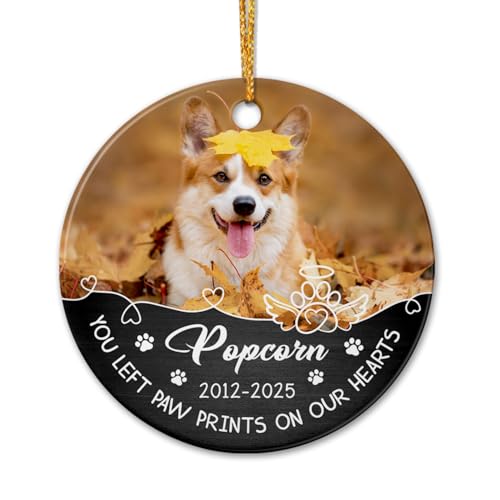 Personalized Dog Picture Frame Ceramic Ornament Christmas 2025, You Left Paw Prints On Our Hearts Ceramic Ornaments, Christmas Ornament Gift for Loss of Pet, Customized Name & Photo Dog Xmas Ornament