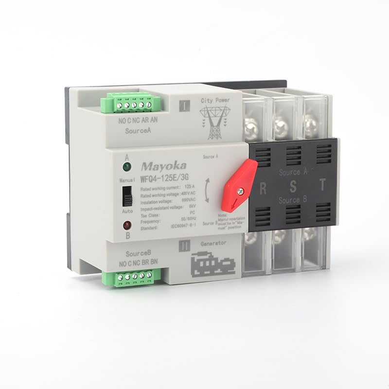 Mini ATS Automatic/Manual Transfer Switch 3P 100A AC110V, 2POLE 100amps ATS Dual Power Switch for Home Generator,Din Rail Mounted Controller Electrical Type RV Fast Transfer
