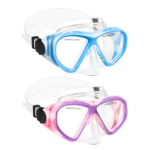 Image of Kids Swim Goggles Snorkel Diving Mask for Boys Girls Ages 5-15, Anti-Fog Swimming Goggles with Nose Cover