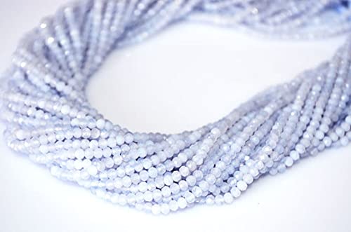 Perles calcédoine bleue 2.80mm pour enfilage et tissage de micro-bijoux