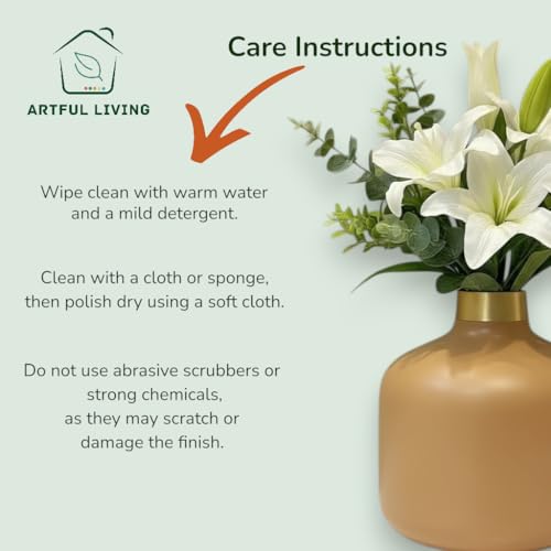 Image of Artful Living India - Round Metal Flower Vase | Round Vintage Vase for Living Room, Table, Office Decoration & Home Decor | Antique Decorative Metal Vase (Warm Beige)