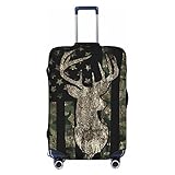 Camouflage Hunting Tactical Deer Camo American Flag Luggage Cover Elastic Washable Stretch Suitcase Protector Anti-Scratch Travel Suitcase Cover