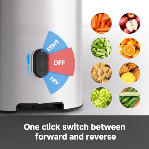 Image of AMZCHEF Cold Press Juicer Machine, 5.2 inch Large Self-Feeding Chute for Whole Fruits & Vegetables, Masticating Juice Extractor with Large Auger & Triple Strainers, Easy to Clean