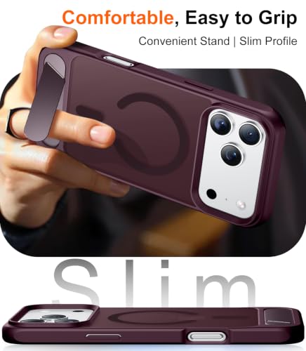 Image of Temdan Designed for Phone 18 Pro Max Case /17 Pro Max Case, [Built-in Invisible Kickstand][Compatible with MagSafe][Military Grade Shockproof] Slim Translucent Matte Phone Case 6.9 inch (Dark Cherry)