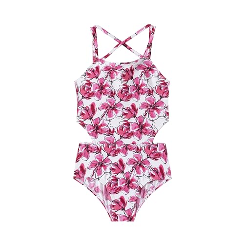 Image of LIZENS Girls' One Piece Leopard Swimwear Cut Out Spaghetti Straps Swimsuit Floral Beach Bathing Suit for Girls Toddler Kids