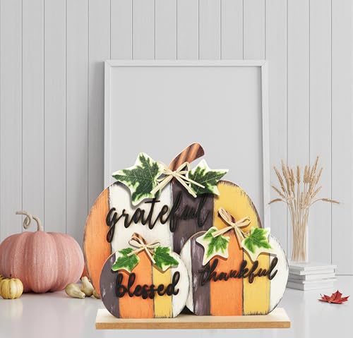 CYNOSA-Fall-Decorations-for-Home-Blessed-Grateful-Thankful-Fall-Decor-Farmhouse-Wooden-Pumpkin-Tabletop-Signs-for-Home-Thanksgiving-Living-Room-Harvest CYNOSA Fall Decorations for Home Blessed Grateful Thankful Fall Decor Farmhouse Wooden Pumpkin Tabletop Signs for Home Thanksgiving Living Room Harvest