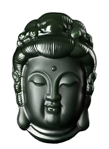 China Natural Hetian Green Jade Nephrite Carved Kwan Yin Goddess Pendant Amulet (Kwan Yin Bust Head)