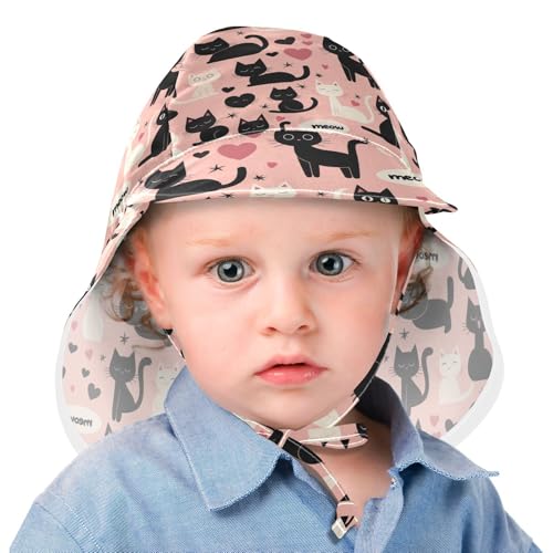 Toddler Boy Girl Sun Hat Boys Summer Hats Baby Girls' UPF 50 Wide Brim Beach Essentials Cartoon Cute White Black Cats Pink2