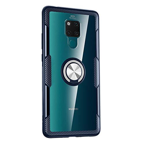 EVERGREENBUYING Huawei Mate 20 X Case, Ultra-Slim Shockproof TPU Bumper Transparent PC Back 360 Degree Rotating Ring Bracket Non-Slip Protective Case for Huawei Mate 20 X 7.2 - Navy + Silver