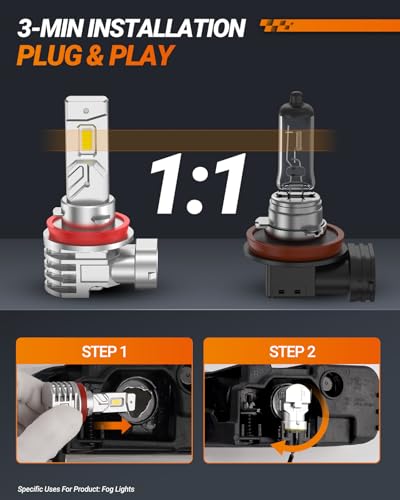 Image of SEALIGHT H11 LED Fog Light Bulb, 16,000LM 6000K Xenon White, H16 /H8 Fog Light Bulbs with Strong Penetration, All-in-One Housing Design, Non-Polarity, Pack of 2