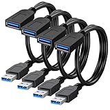 SAITECH IT 4 Pack Short Length 1 Feet USB 3.0 Extension Cable, USB 3.0 A Male to Female Extender Cable