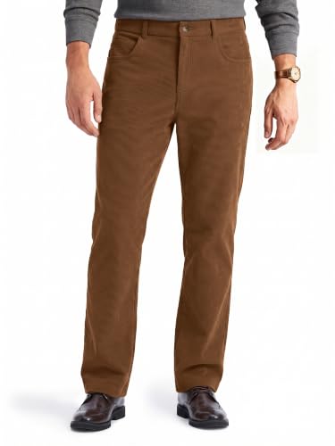 PLEPAN Men's Straight Fit Corduroy Pant Brown Medium