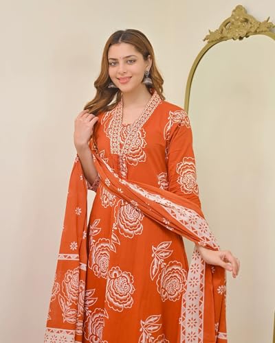 Image of Klosia Women Printed A-Line Kurta and Pant Set with Dupatta | Printed Kurta Set | A-Line Kurta Set | Women Kurta Sets | Summer Suit |