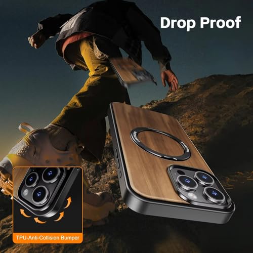 Coque iPhone 16 Pro Max MagSafe en bois noir avec béquille rotative - 4