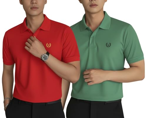 Image of MACK JONNEY Men's Solid Polo T-Shirt | Premium Cotton Blend | Regular Fit | Short Sleeve | Collared Casual Wear|Pack of 2 -MJ-157