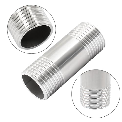 Coufce NPT 1/2 Male Threaded Pipe Fitting Stainless Steel Pipe Nipple Conduit Hose Adapter Shower Head Extension Arm Malleable Nipple Tube Sleeve Extension Connector(2 Inches Length） - Thumbnail 3