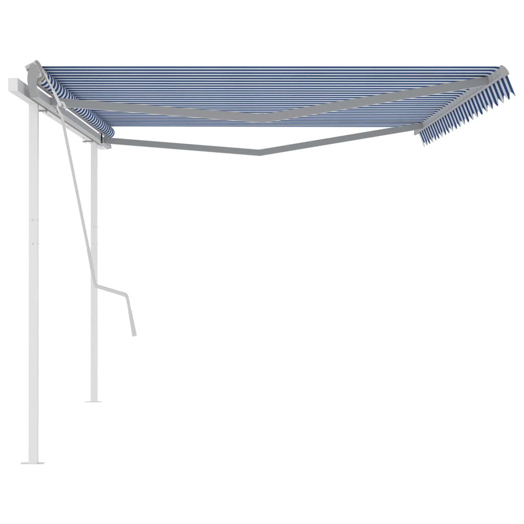VidaXL Tenda Da Sole Retrattile Manuale 5x3,5m – Con Pali, Tessuto Blu E Bianco, Telaio In Alluminio, Regolabile In Altezza - 2