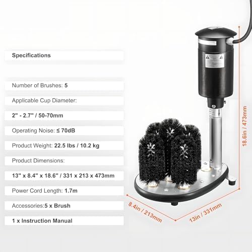 Lavadora eléctrica de vidrio, 1200 tazas/h, máquina de limpieza de copas de vino con 5 cabezales de cepillo para pulir copas de champán y tazas de cerveza, limpiador eficiente y resistente