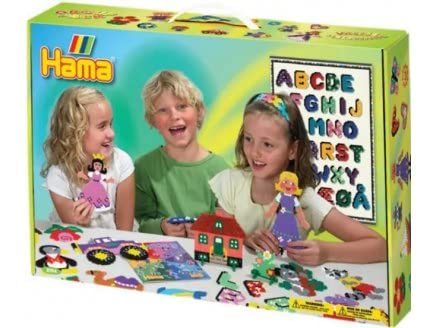 Coffret pour hama beads - valise collectivite 21000 perles a repasser midi + 21 plaques + livret - mega set creatif + 1 carte tigre - activite periscolaire
