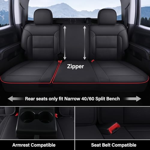 Image of Coverado Silverado Rear Seat Covers, Faux Leather Car Seat Covers Fit for Chevy Silverado GMC Sierra 2007-2013 & 2019-2026 1500, 2020-2026 2500HD 3500HD Crew Double Extended Cab(Redline)