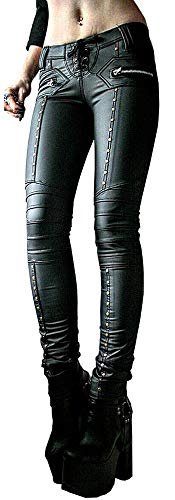 Women's Faux Leather Leggings Gothic Punk Skinny Pu Leather Pants Mid Rise Novelty Studded Tight Pants (Black, Xx-Large) #TOP1