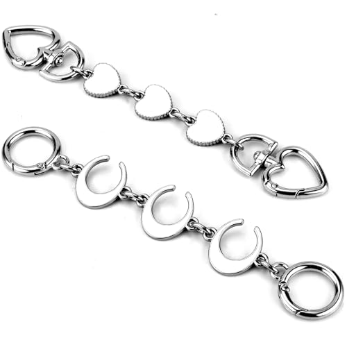2Pcs Purse Extender Chain Silver Bag Extender Chain Heart Moon Purse Strap Extenders White Purses Strap Replacement Crossbody Bags Accessories for Women Bag Charms for Handbag Purses Making Supplies