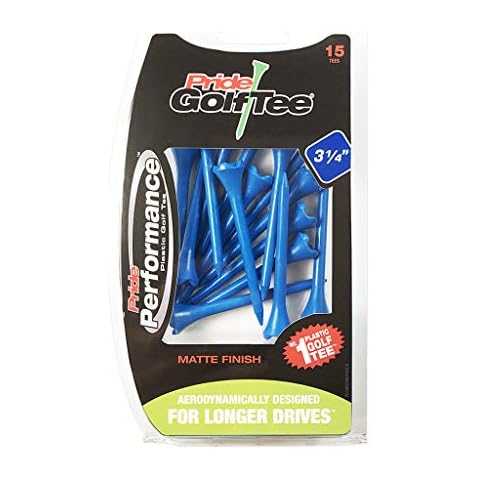 Pride Golftee Performance Plastic Golf Tee's Pride Matte Finish, Blue (3.1/4"), Clamshell of 15 Cover
