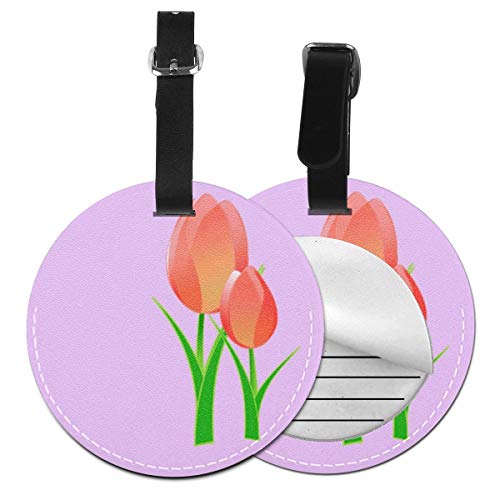 Preisvergleich Produktbild Kofferanhänger Inklusive Adressfeld, PU Leder Kofferschild, Gepäckschild für Koffer Tasche Rucksack Hübsche rosa Tulpen