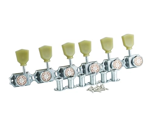 Guyker 6Pcs Guitar Locking String Tuning Pegs (3R + 3L) – 1:15 Vintage Deluxe Style Tuners Key Machine Heads Set with Keystone Knob Replacement for Les Paul Style Electric or Acoustic Guitar - Chrome