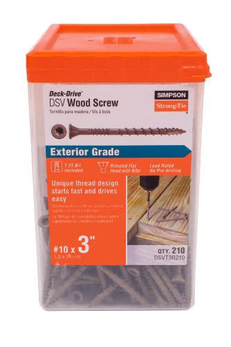 Simpson Strong-Tie DSVT3R210 Deck-Drive DSV Wood Screw — #10 x 3 in. T25, cabeza plana, Quik Guard, color tan (210 unidades)