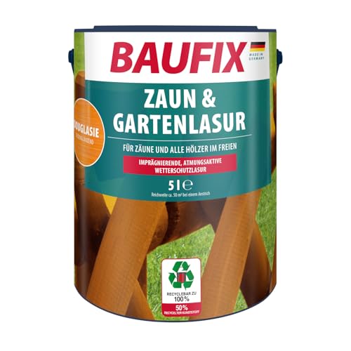 BAUFIX Zaun & Gartenlasur douglasie, seidenglänzend, 5 Liter, Zaunfarbe, atmungsaktive Zaunfarbe braun, für Zäune & Holz im Freien geeignet