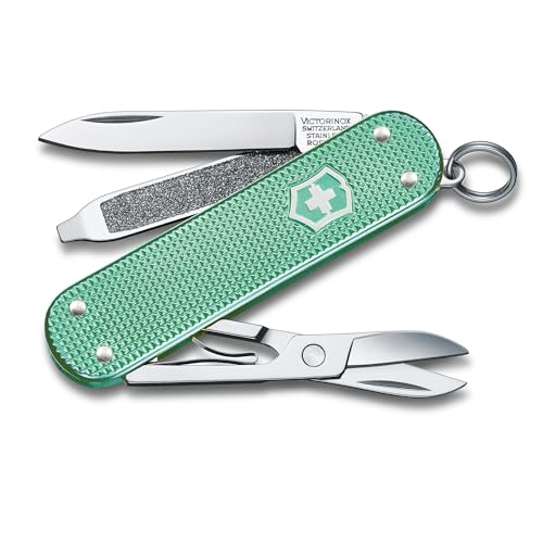 Image of Victorinox Classic SD Alox Swiss Army Knife, Compact, 5 Functions, Swiss Made Pocket Knife with Small Blade, Screwdriver and Key Ring - Minty Mint (Green)