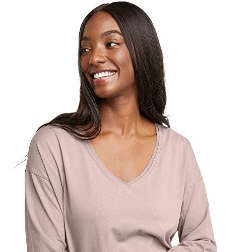 Hanes-Womens-Originals-V-Neck-Long-Sleeve-T-Shirt-Cotton-Tees-for-Women-Raw-Edge-V-Neckline