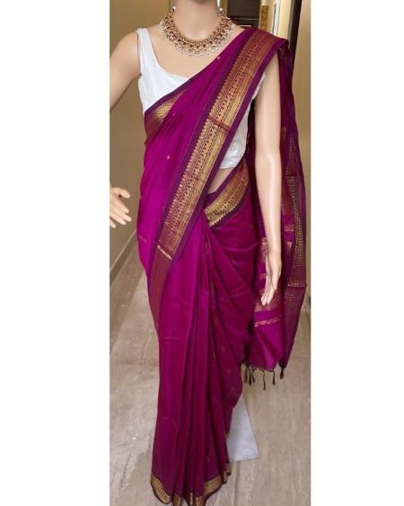 Image of Women's Kanjivaram Cotton Silk Saree South Indian Paithani Sari | gadwal cotton sarees with Zari Border and Blouse Piece - Suitable For All Indian Occasions and Festivals 191