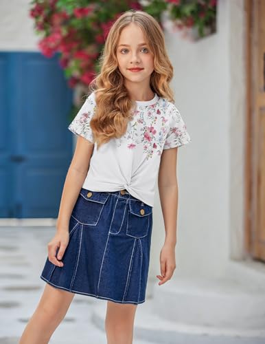 Image of Arshiner Girls Casual Tie Dye Short-Sleeve T-Shirt Cute Print Summer Blouse for Girls Twist Front Tunic Tee Tops