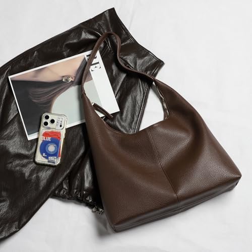 WantGor Große Tote Tasche für Frauen, Vegan Leder Schultertaschen Casual Slouchy Totes Tasche Damen Arbeit Laptop Reise Handtaschen (Braun)