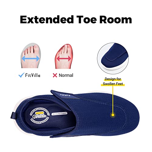 Image of FitVille Diabetic Shoes for Men Extra Wide Slip-on Shoes for Swollen Feet Adjustable Walking Shoes for Elderly Foot Pain Relief Neuropathy - EasyTop Wings