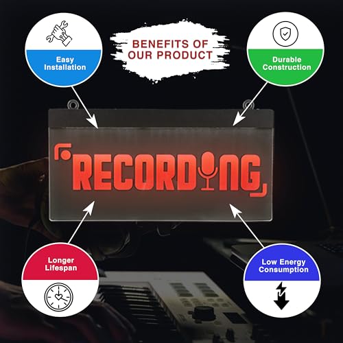 Image of LED Acrylic Wall Recording Sign, Forest & Twelfth Recording Studio Lighted Sign for Professional Studio Setup, Podcast, Radio & More, USB Powered (Recording)