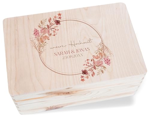 Holzkiste - Unsere Hochzeit Erinnerungsbox | Hochzeitskiste Erinnerungen - 30 x 20 x 14 - Holz - geschenke für brautpaar box liebe hochzeitsgeschenk bride erinnerungskiste karten hochzeitsbox