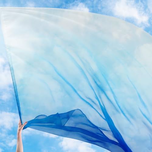 Image of Jecery 2 Set Praise Dance Flags, White-blue-navy Blue, 55'' X 78 inch