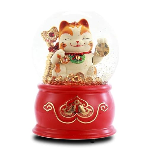 Caja de música de cristal gato de la suerte adorno con globo de nieve musical