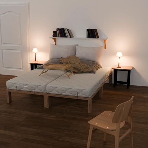 Überlänge 220 cm, Kiefer massiv Holzbett GigapurG56, naturbelassen, inkl. Lattenrost und Matratzenbügeln, Liegefläche 140 x 220 cm, Best. aus 2X 70 x 200 cm und 2 x Verlängerung auf 220cm